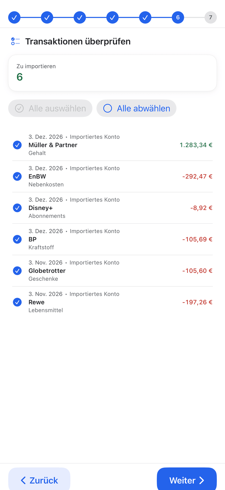 Import wizard for CSV, QIF, OFX and bank files on iPhone