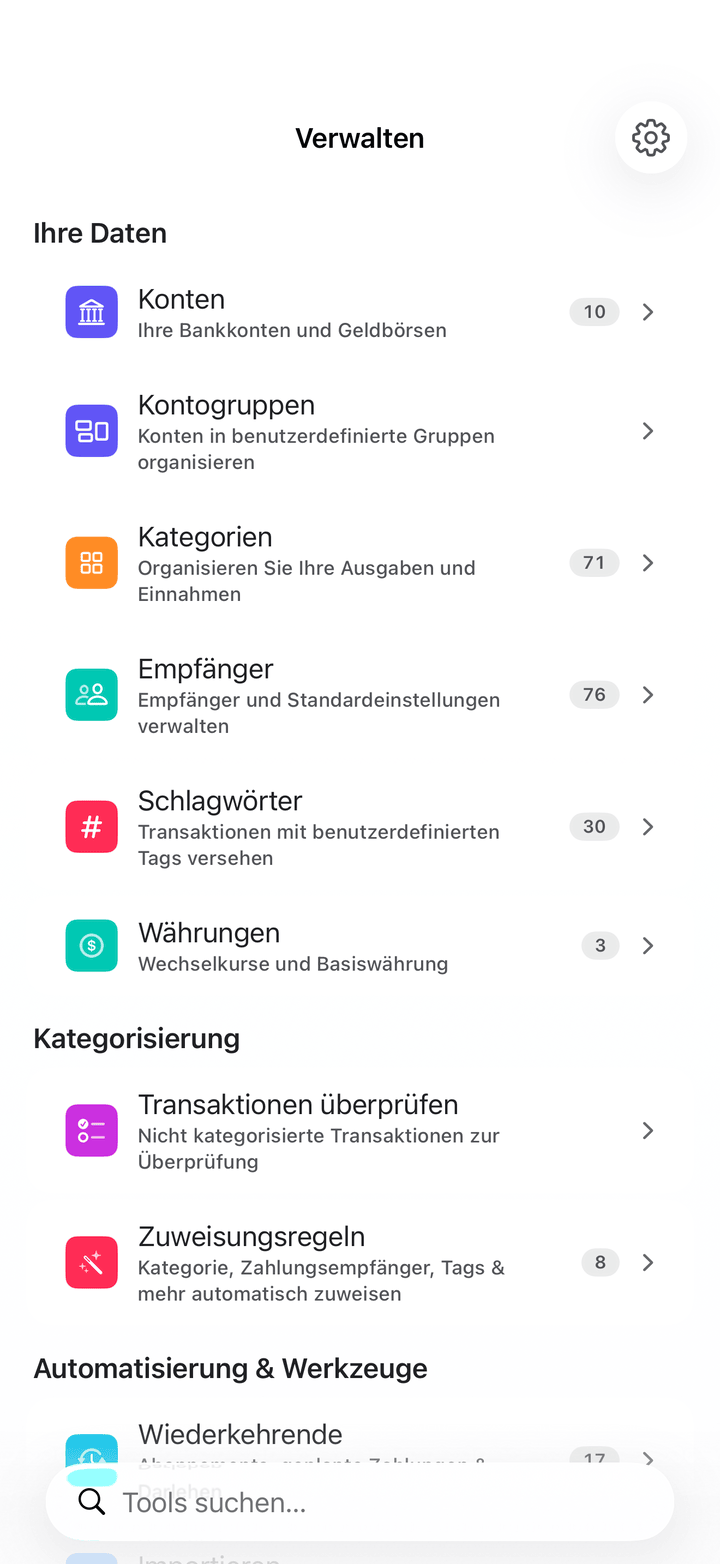 Account management and settings on iPhone