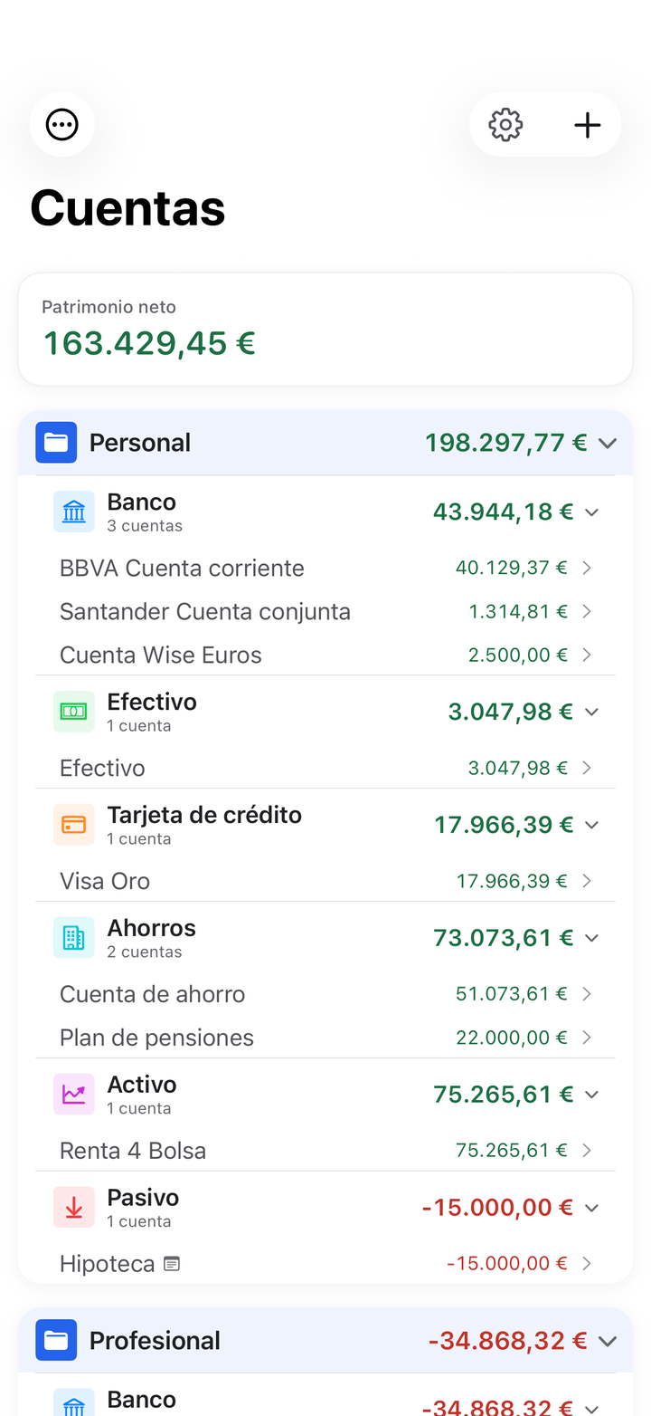 Account list with balances and transactions on iPhone