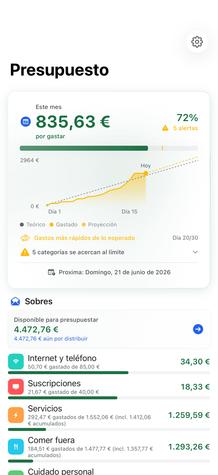Envelope budgets with monthly progress on iPhone