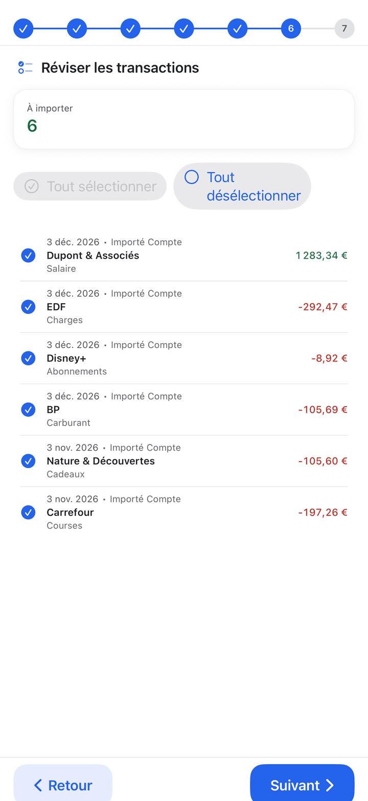 Import wizard for CSV, QIF, OFX and bank files on iPhone