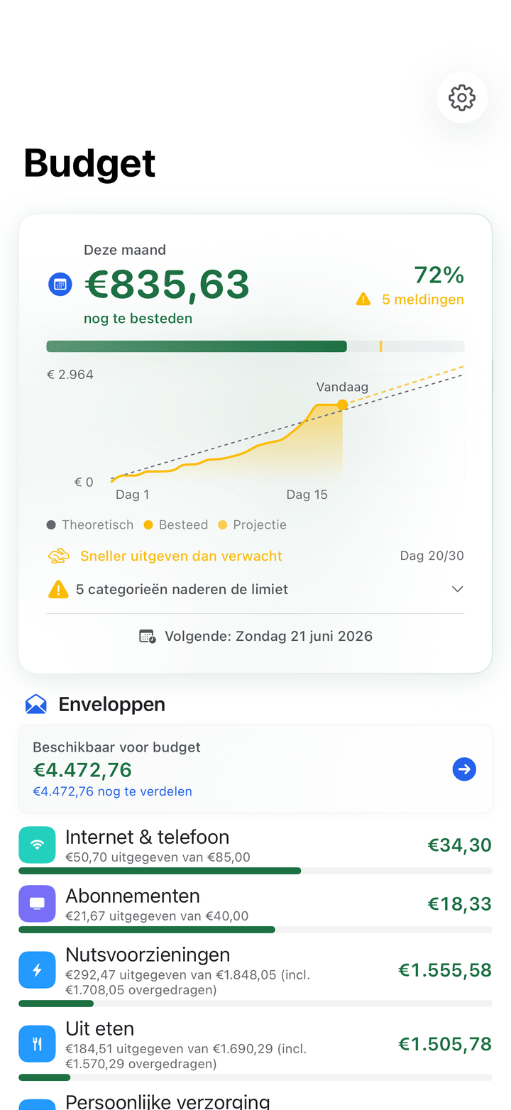 Envelope budgets with monthly progress on iPhone