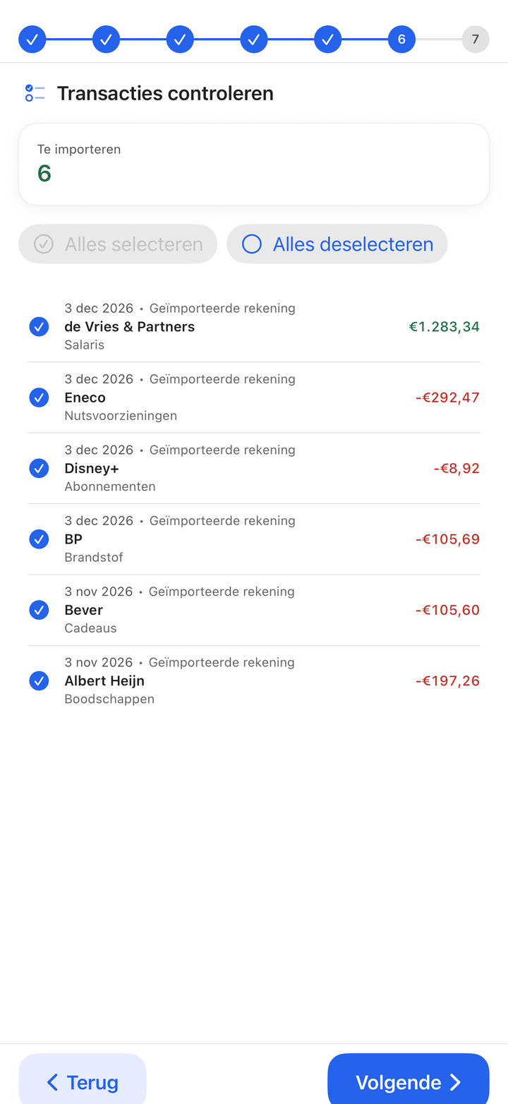 Import wizard for CSV, QIF, OFX and bank files on iPhone