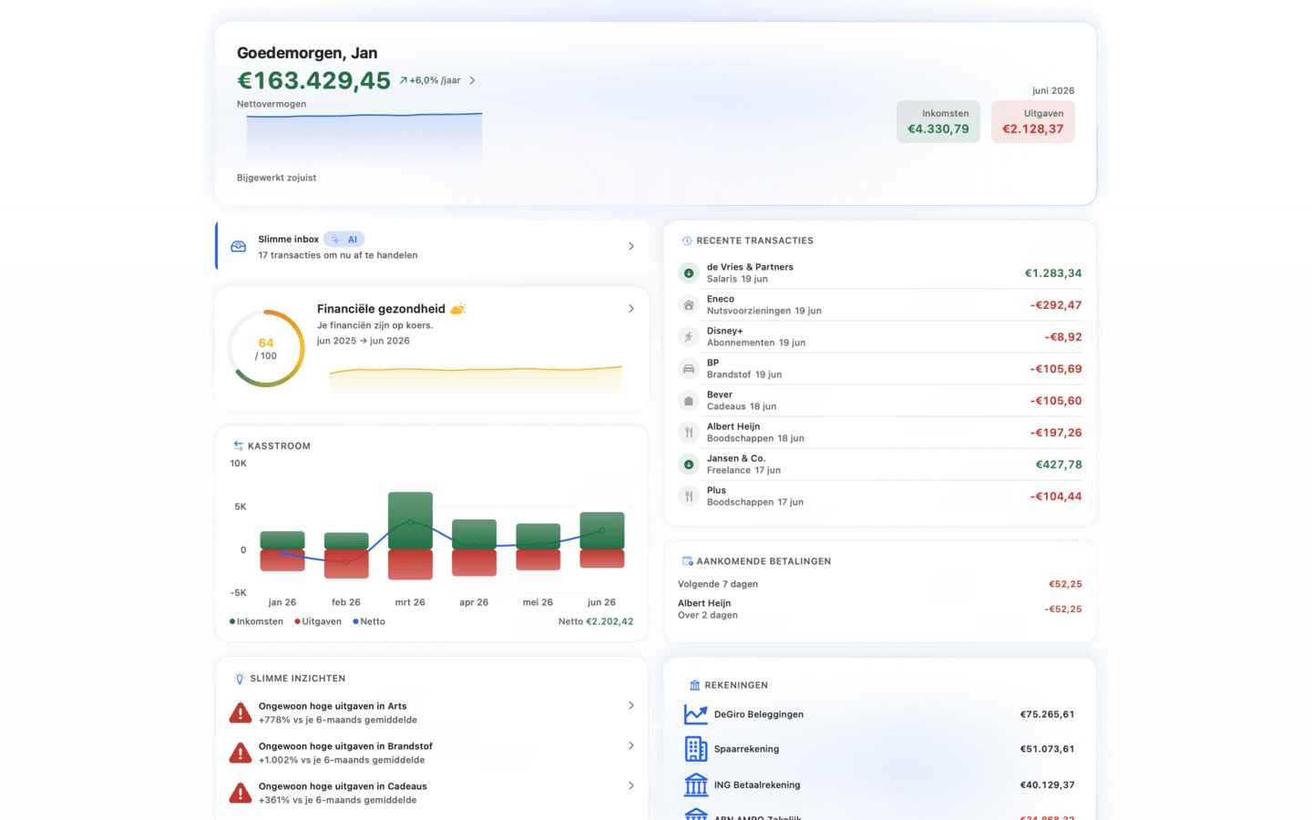 HomeBank on Mac — net worth dashboard with monthly cash flow
