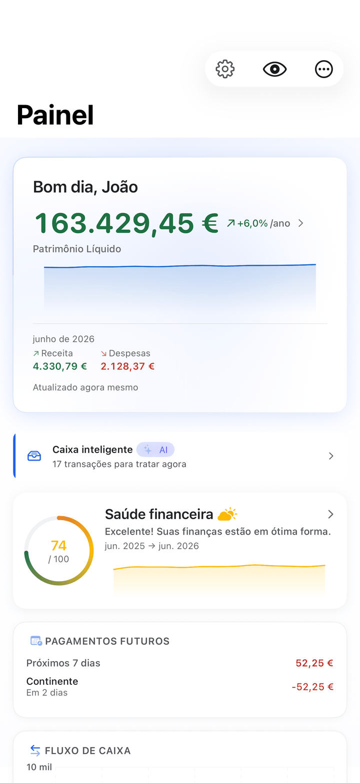 Net worth and monthly cash flow dashboard on iPhone